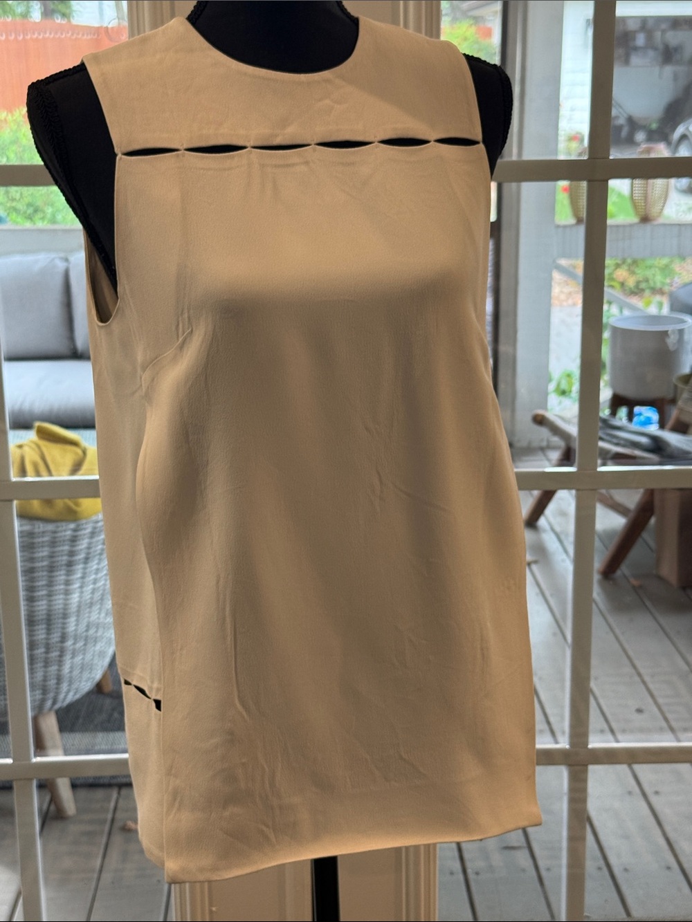 Proenza Schouler Sleeveless Cream Cutout Shift Top